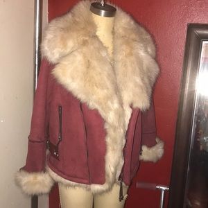 Red Fox fur Shearling Bomber Coat